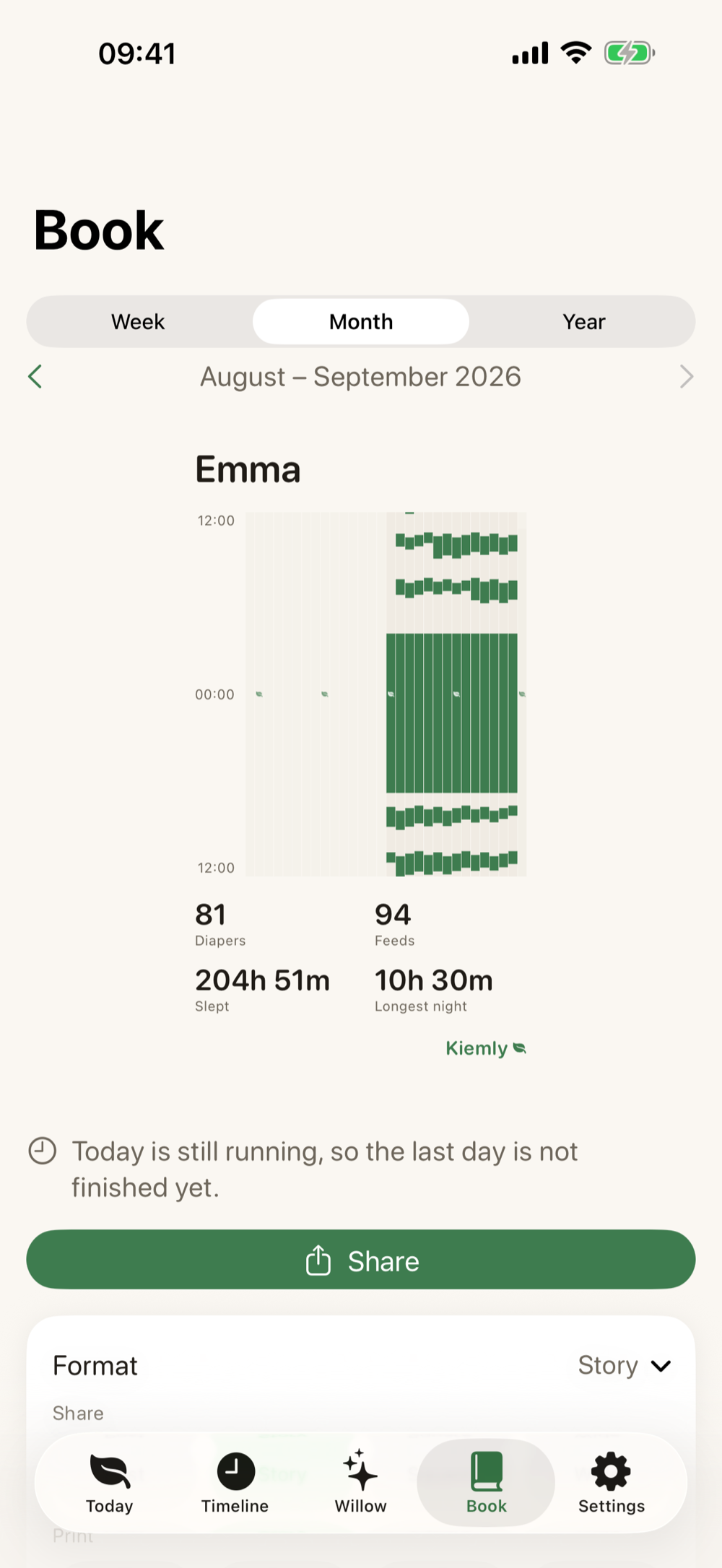Choosing formats in the Book in Kiemly on iPhone