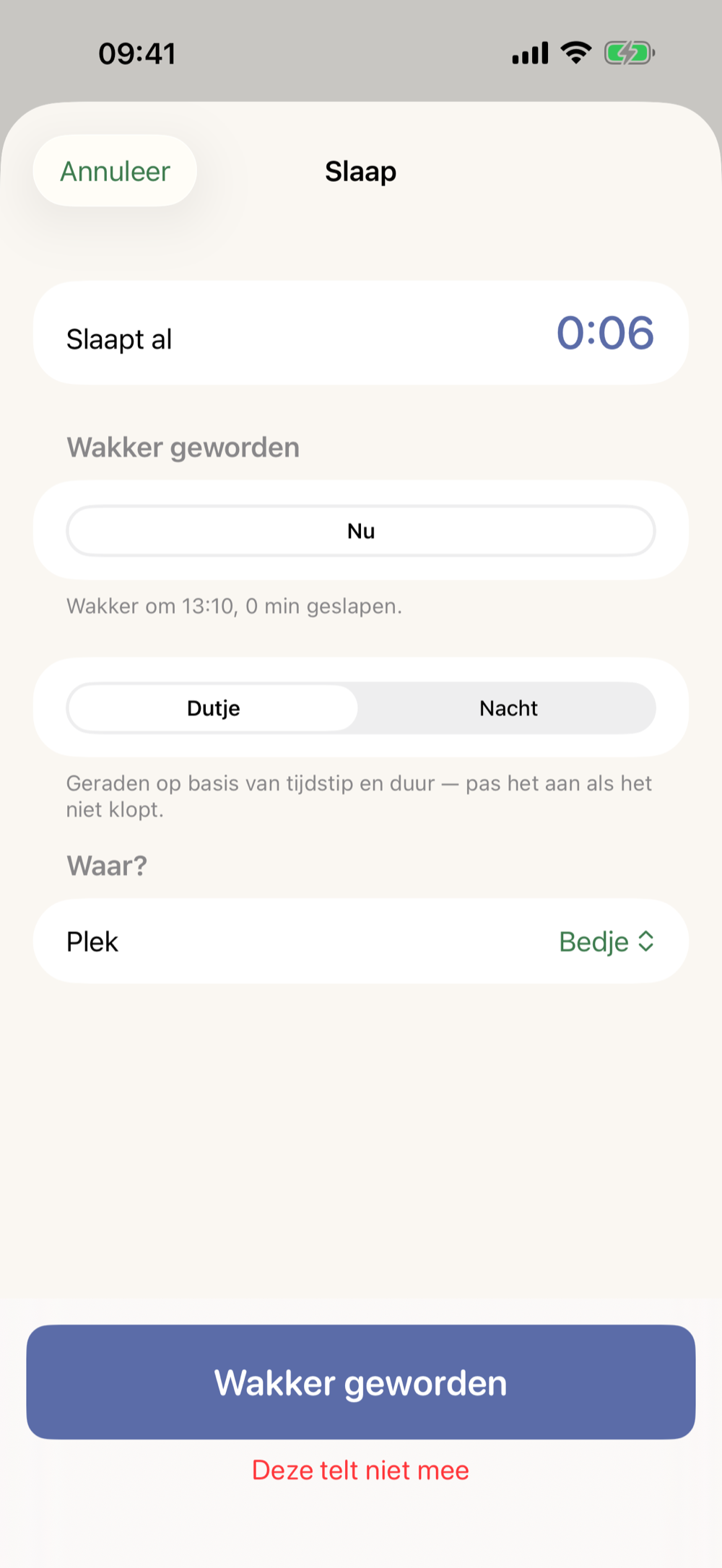 Lopende slaaptimer in Kiemly op iPhone