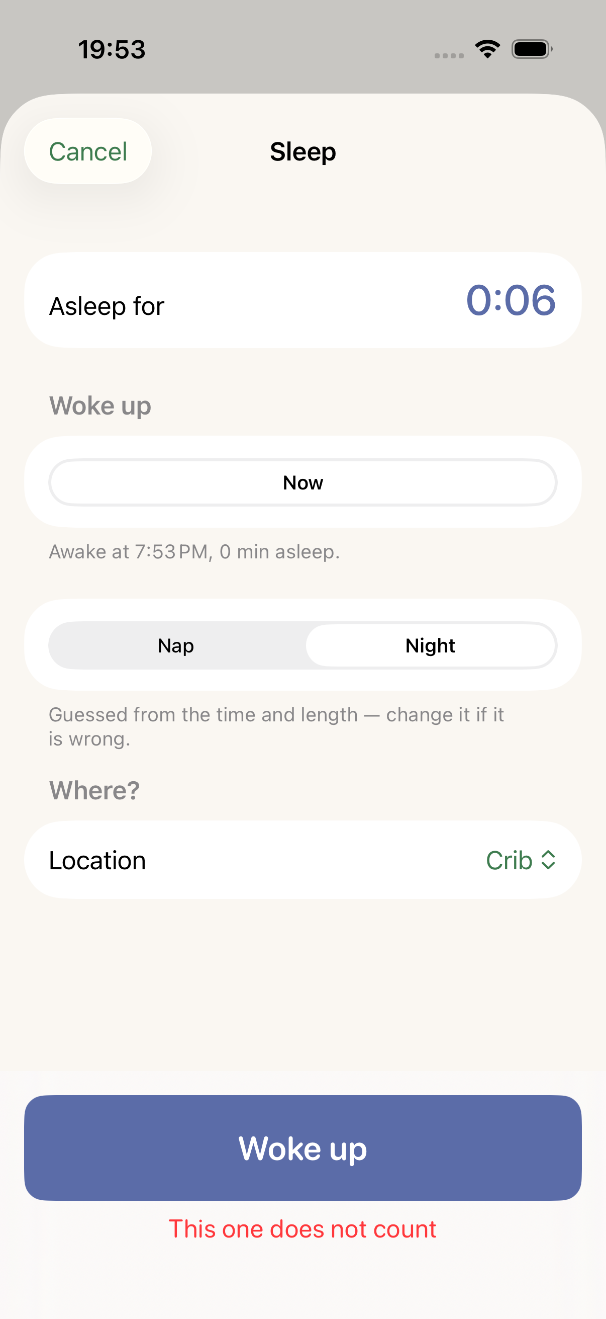 Lopende slaaptimer in Kiemly op iPhone