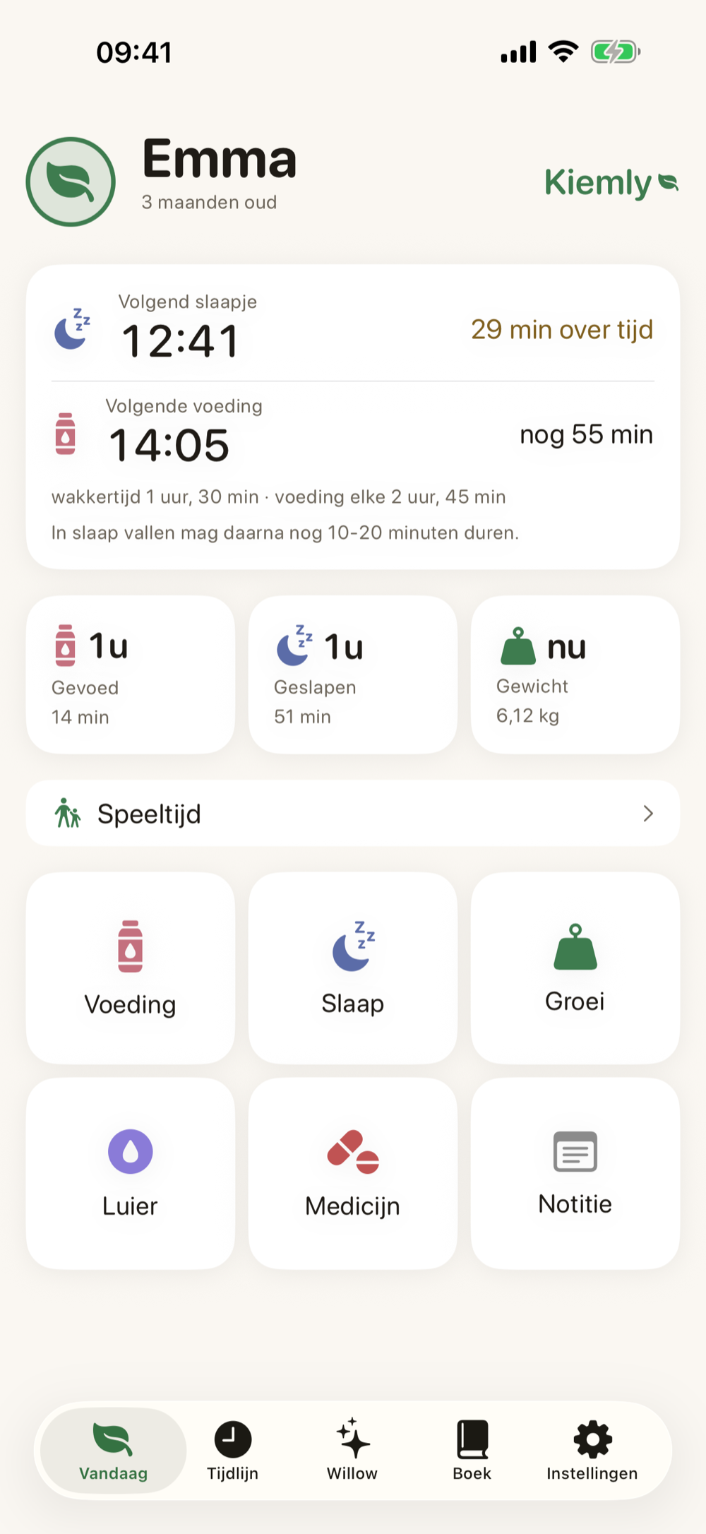 Kiemly-dagoverzicht op iPhone